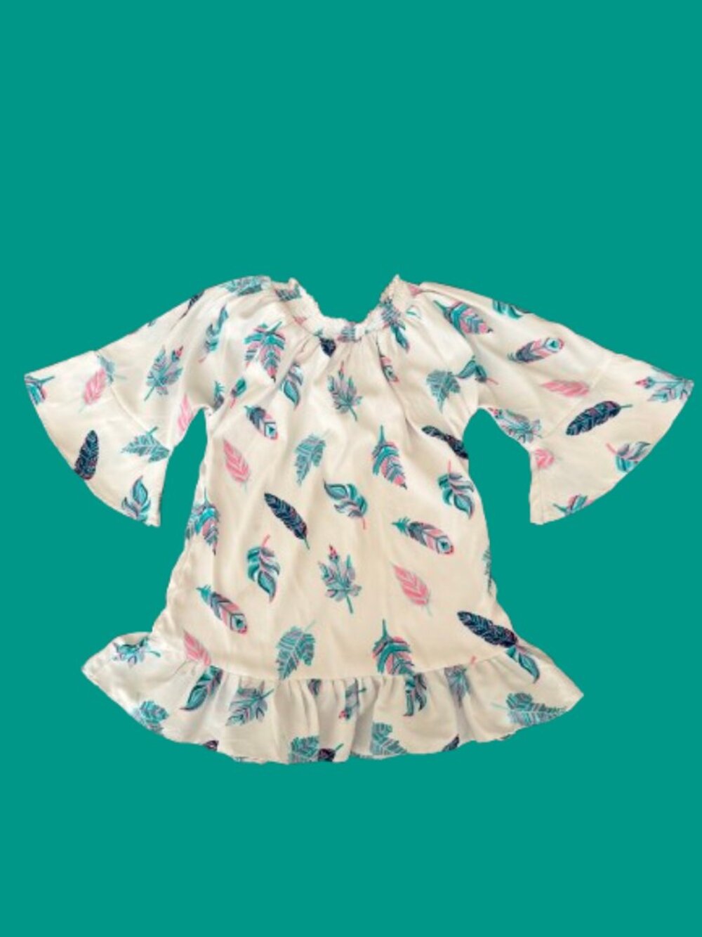 Girls' Feather Print Boho Dress Top Size 8/10 - Picture 2 of 2